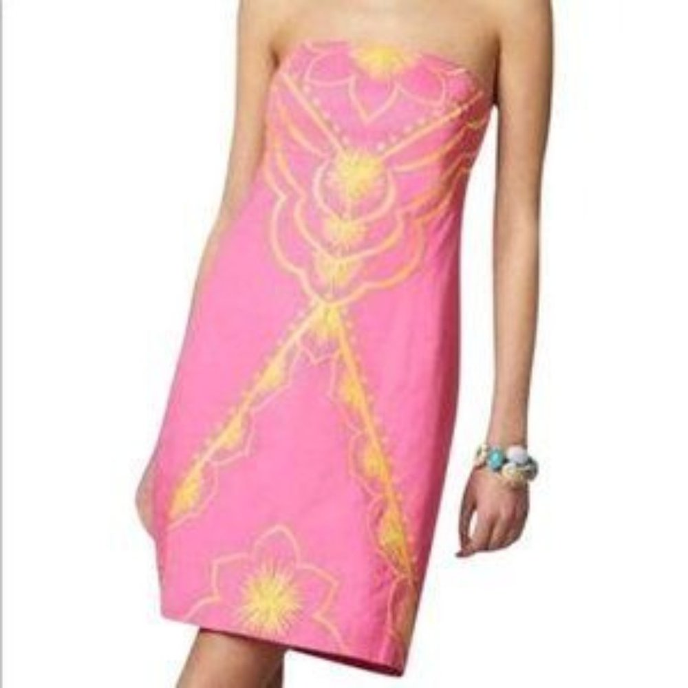 Lilly Pulitzer Women's Bowen Strapless Pink Embroidered Dress Size 0